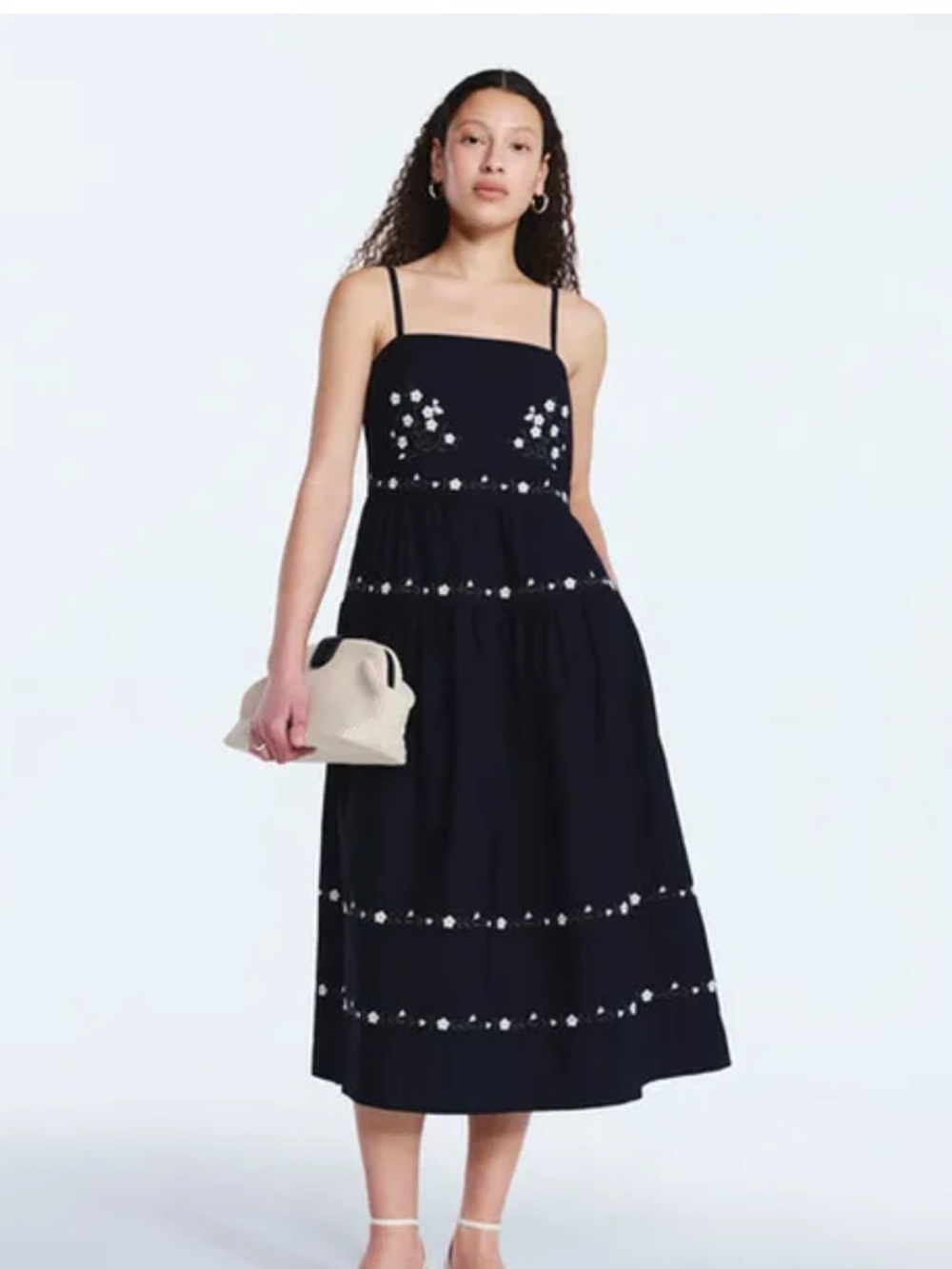 NWT Cottagecore Inspired Floral Embroidered Cotton Midi Sundress Blue M 8-10
